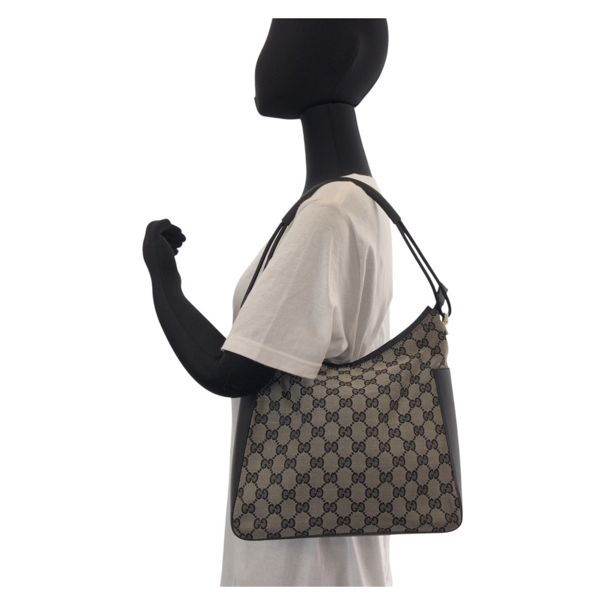 13846
GUCCI グッチ グレー ブラック 黒 シルバー金具 GGキャンバス / レザー 001 3766 ショルダーバッグ  レディース