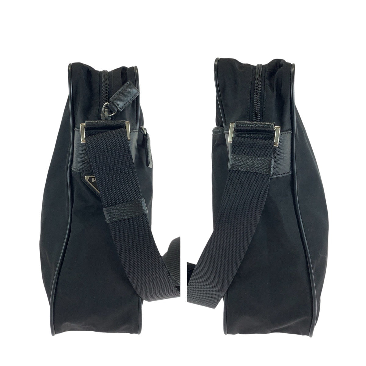 13847
PRADA プラダ テスート 三角ロゴプレート ブラック 黒 シルバー金具 ナイロン / レザー ショルダーバッグ ポシェット 男女兼用  レディース