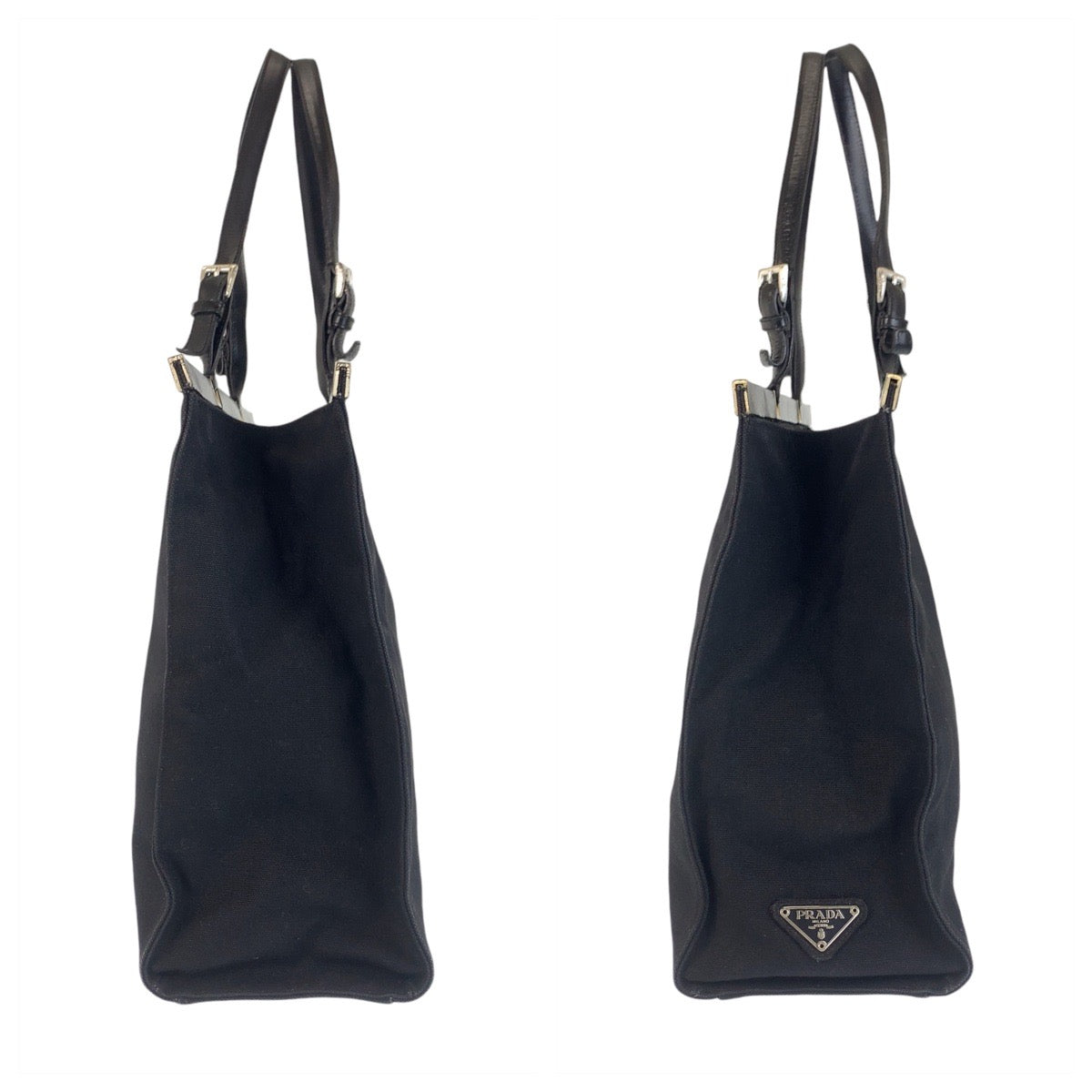 14308
PRADA プラダ 三角ロゴプレート ブラック 黒 シルバー金具 キャンバス トートバッグ ショルダーバッグ  レディース