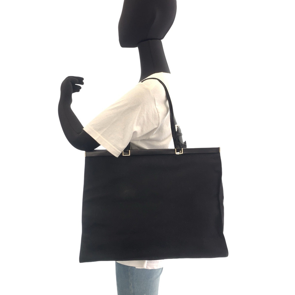 14308
PRADA プラダ 三角ロゴプレート ブラック 黒 シルバー金具 キャンバス トートバッグ ショルダーバッグ  レディース