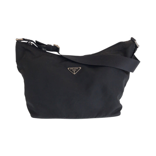 14310
PRADA プラダ テスート 三角ロゴプレート ブラック 黒 シルバー金具 ナイロン BR1096 ホーボー ショルダーバッグ  レディース