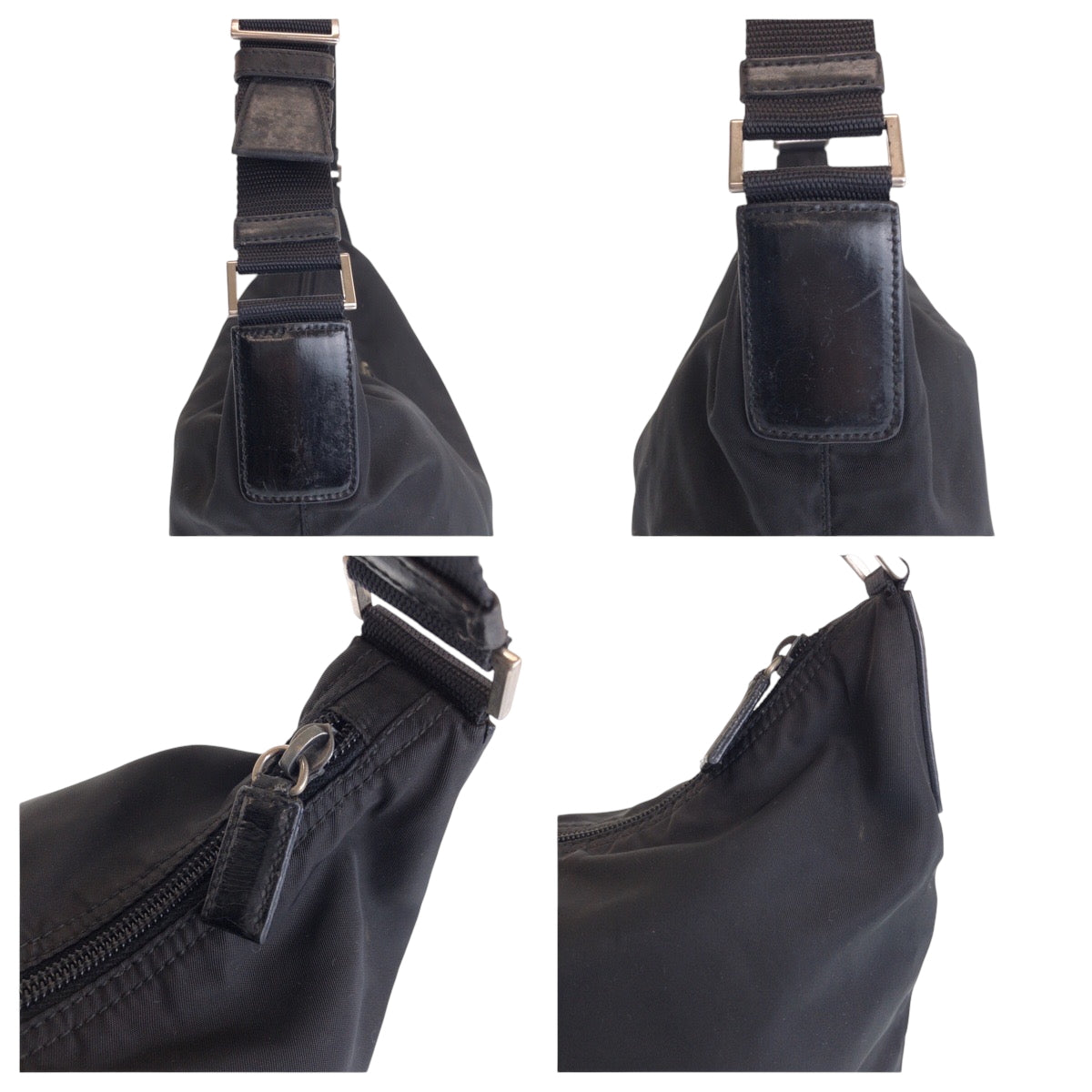 14310
PRADA プラダ テスート 三角ロゴプレート ブラック 黒 シルバー金具 ナイロン BR1096 ホーボー ショルダーバッグ  レディース