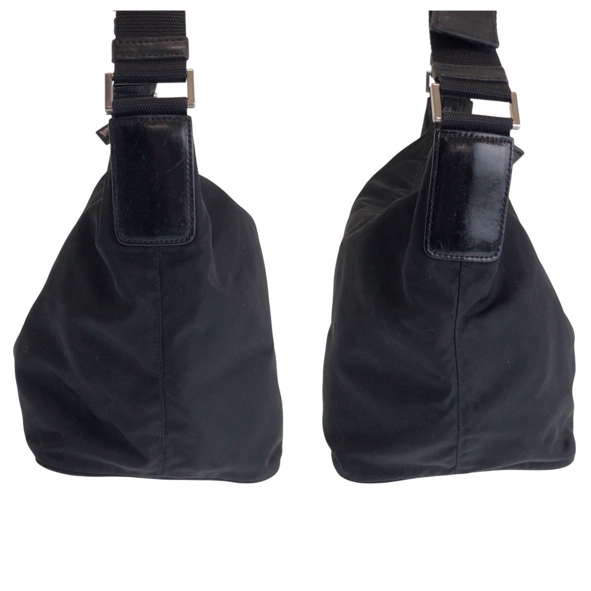 14310
PRADA プラダ テスート 三角ロゴプレート ブラック 黒 シルバー金具 ナイロン BR1096 ホーボー ショルダーバッグ  レディース