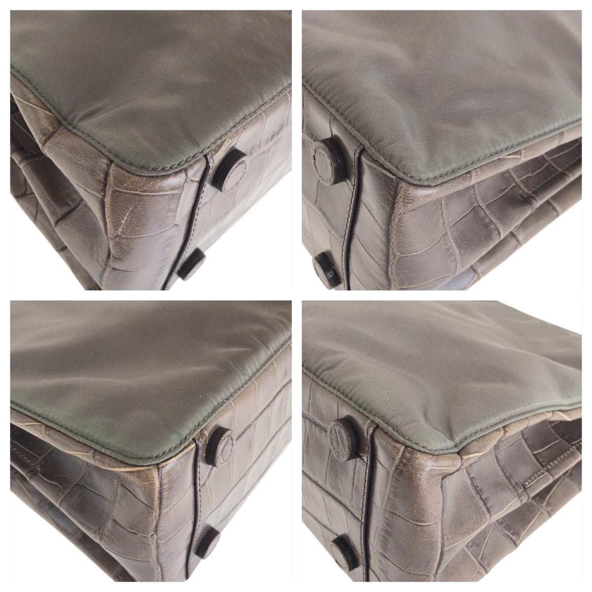 18025
PRADA プラダ テスート クロコ型押し グレー シルバー金具 ナイロン ハンドバッグ ショルダーバッグ  レディース AB33