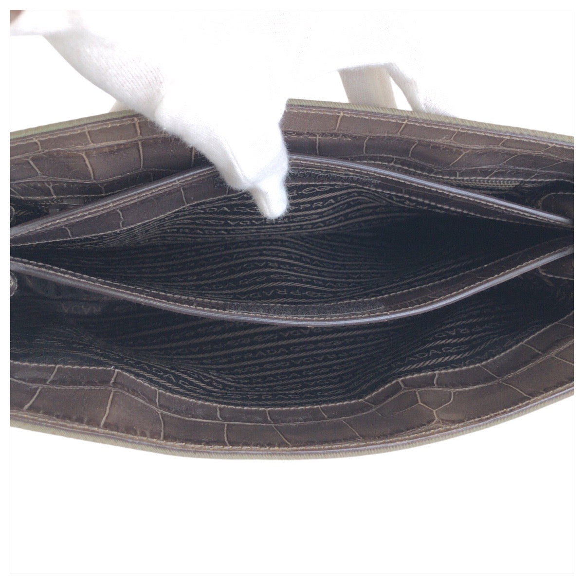 18025
PRADA プラダ テスート クロコ型押し グレー シルバー金具 ナイロン ハンドバッグ ショルダーバッグ  レディース AB33