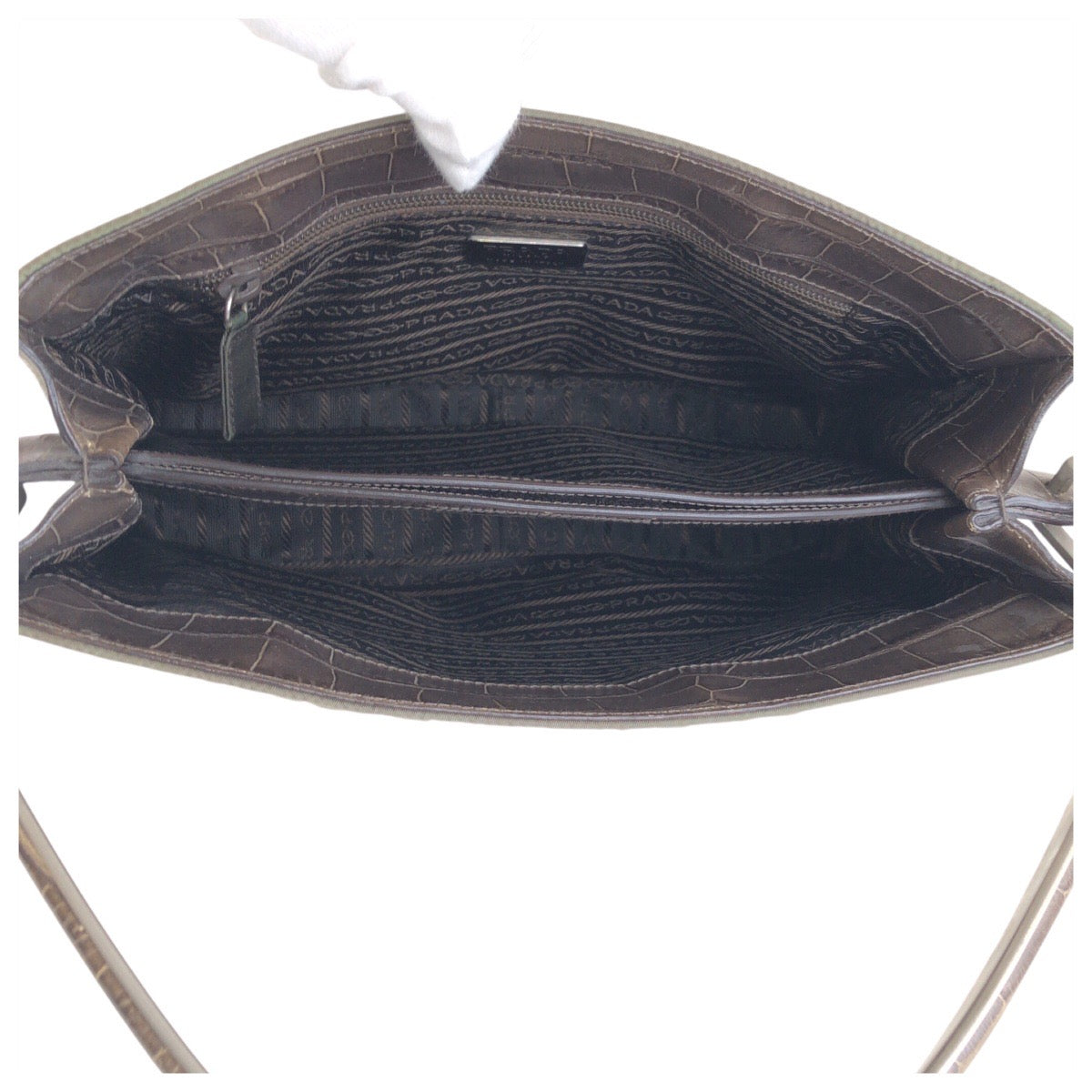 18025
PRADA プラダ テスート クロコ型押し グレー シルバー金具 ナイロン ハンドバッグ ショルダーバッグ  レディース AB33