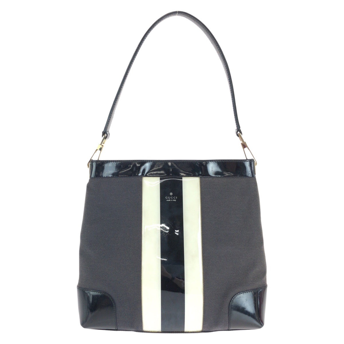 14311
GUCCI グッチ シェリーライン ブラック 黒 ゴールド金具 エナメル / キャンバス 001 4231 ショルダーバッグ  レディース