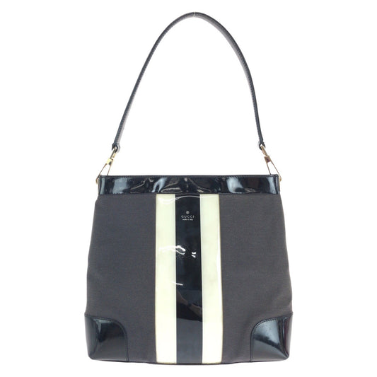 14311
GUCCI グッチ シェリーライン ブラック 黒 ゴールド金具 エナメル / キャンバス 001 4231 ショルダーバッグ  レディース
