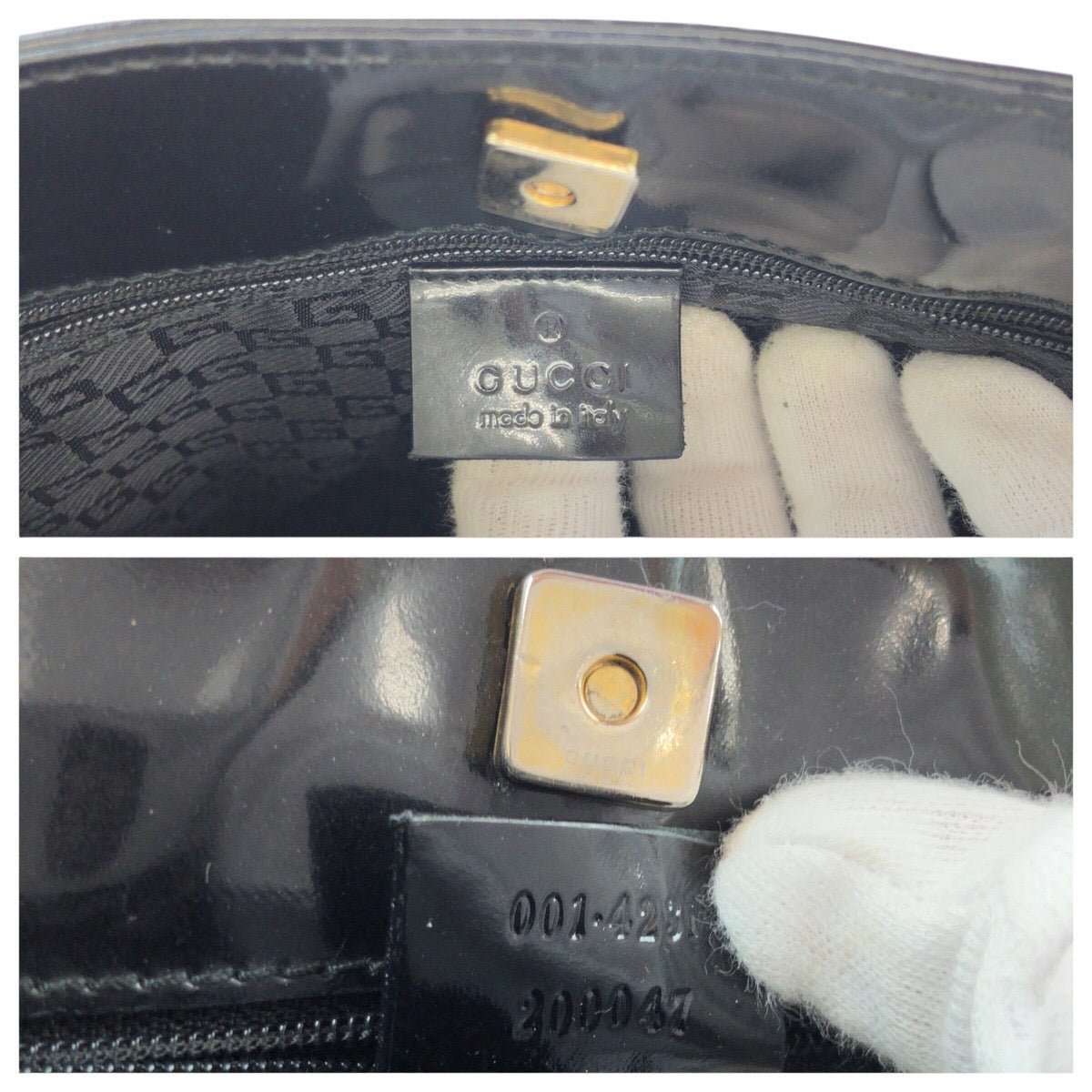 14311
GUCCI グッチ シェリーライン ブラック 黒 ゴールド金具 エナメル / キャンバス 001 4231 ショルダーバッグ  レディース