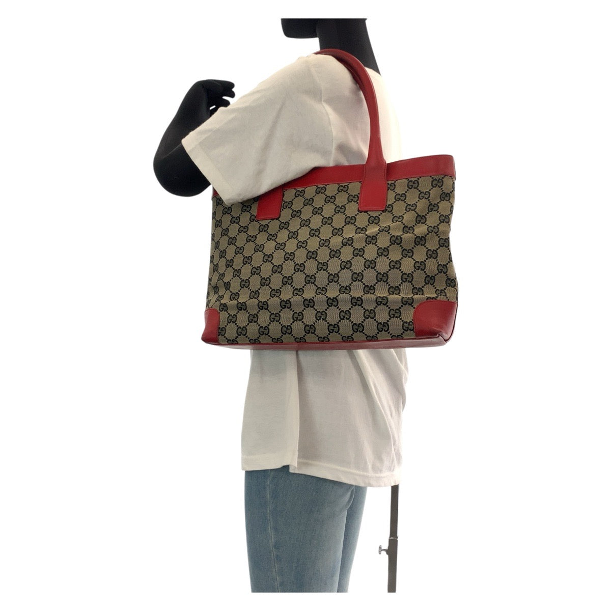 14312
GUCCI グッチ レッド グレー ゴールド金具 GGキャンバス / レザー 002 1119 トートバッグ ショルダーバッグ  レディース