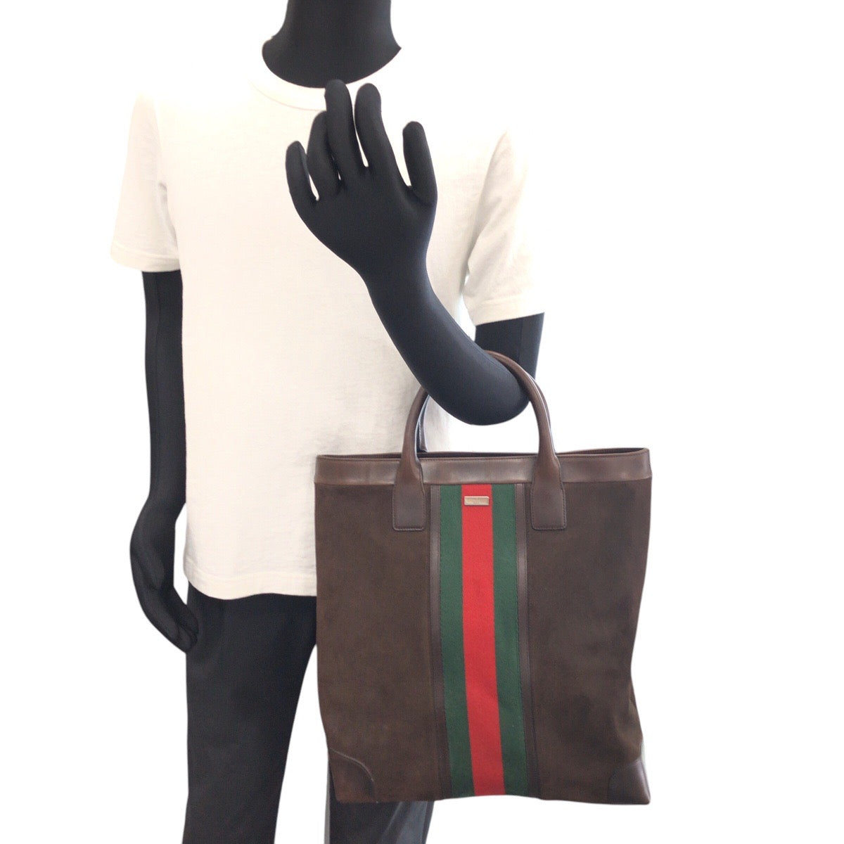 14314
GUCCI グッチ シェリーライン ブラウン シルバー金具 スウェード / レザー / キャンバス 33889 トートバッグ 男女兼用 A4収納  レディース