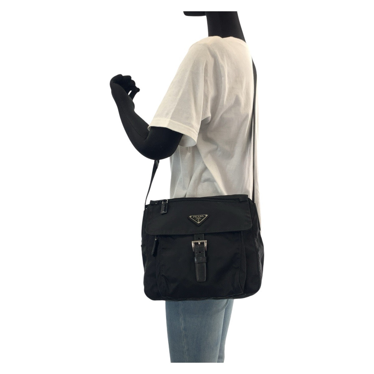 14316
PRADA プラダ テスート 三角ロゴプレート ブラック 黒 シルバー金具 ナイロン / レザー ショルダーバッグ ポシェット  レディース