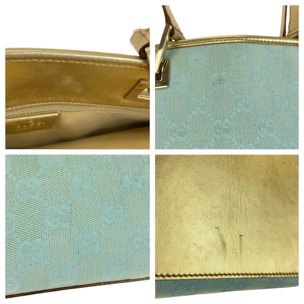 13850
GUCCI グッチ エメラルドグリーン ゴールド金具 GGキャンバス / レザー 002 1099 トートバッグ ハンドバッグ  レディース