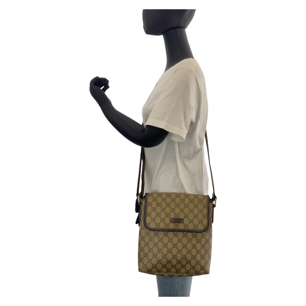 14318
GUCCI グッチ ブラウン GGスプリームキャンバス 223666 斜め掛け ショルダーバッグ メッセンジャーバッグ  レディース