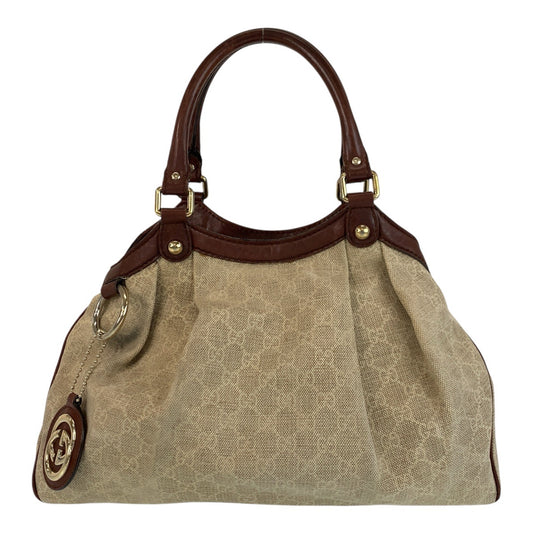 14319
GUCCI グッチ スーキー ベージュ ブラウン ゴールド金具 GGキャンバス / レザー 211944 トートバッグ ショルダーバッグ  レディース