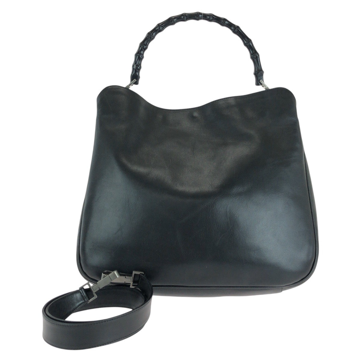 14320
GUCCI グッチ バンブー ブラック 黒 シルバー金具 レザー 001 1577 ショルダーバッグ 2way  レディース