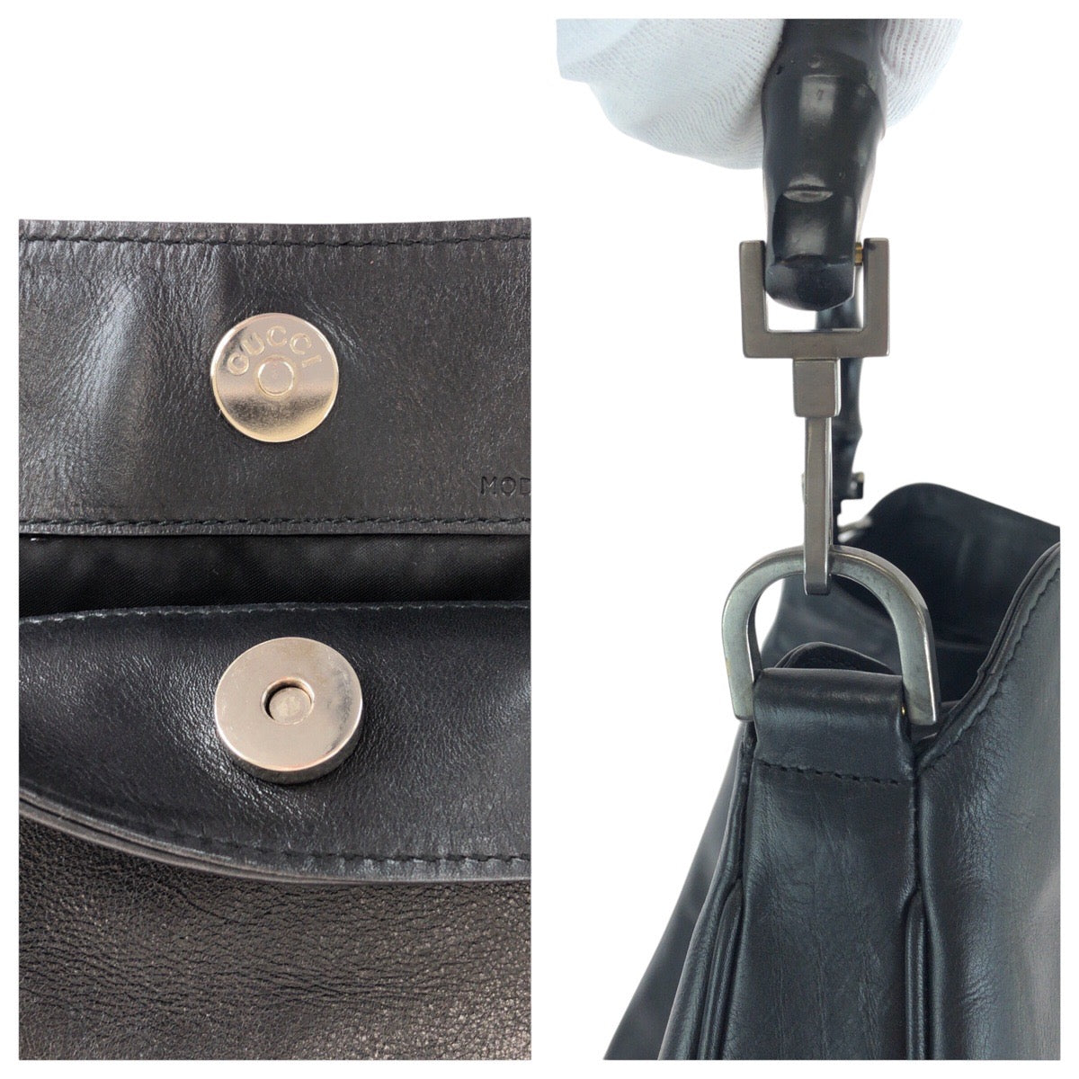 14320
GUCCI グッチ バンブー ブラック 黒 シルバー金具 レザー 001 1577 ショルダーバッグ 2way  レディース