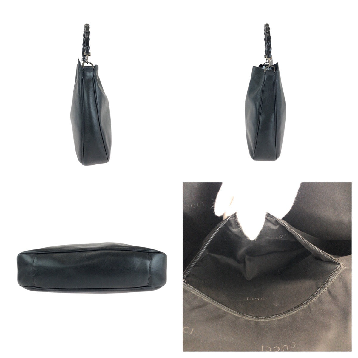 14320
GUCCI グッチ バンブー ブラック 黒 シルバー金具 レザー 001 1577 ショルダーバッグ 2way  レディース