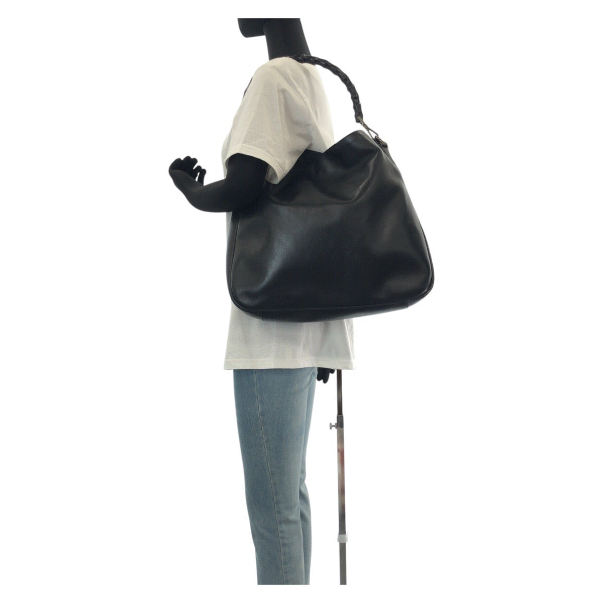 14320
GUCCI グッチ バンブー ブラック 黒 シルバー金具 レザー 001 1577 ショルダーバッグ 2way  レディース