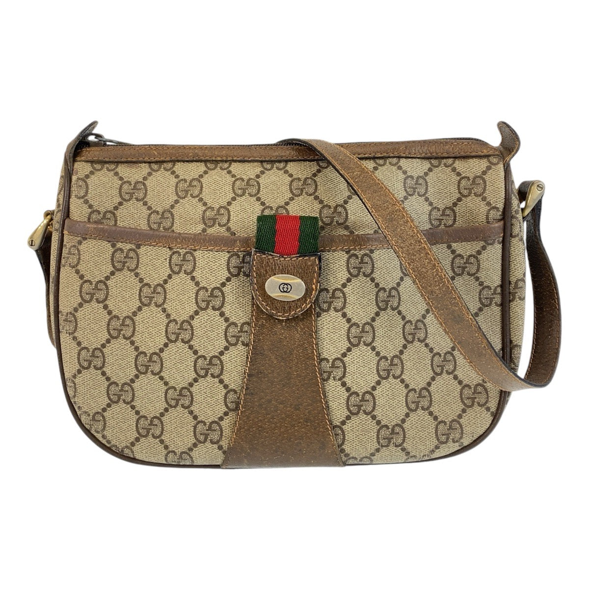 14321
GUCCI グッチ シェリーライン オールドグッチ ベージュ ブラウン ゴールド金具 GGスプリームキャンバス / レザー 89 02 032 斜め掛け ショルダーバッグ ポシェット  レディース
