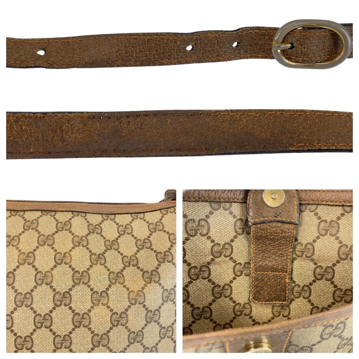 14321
GUCCI グッチ シェリーライン オールドグッチ ベージュ ブラウン ゴールド金具 GGスプリームキャンバス / レザー 89 02 032 斜め掛け ショルダーバッグ ポシェット  レディース