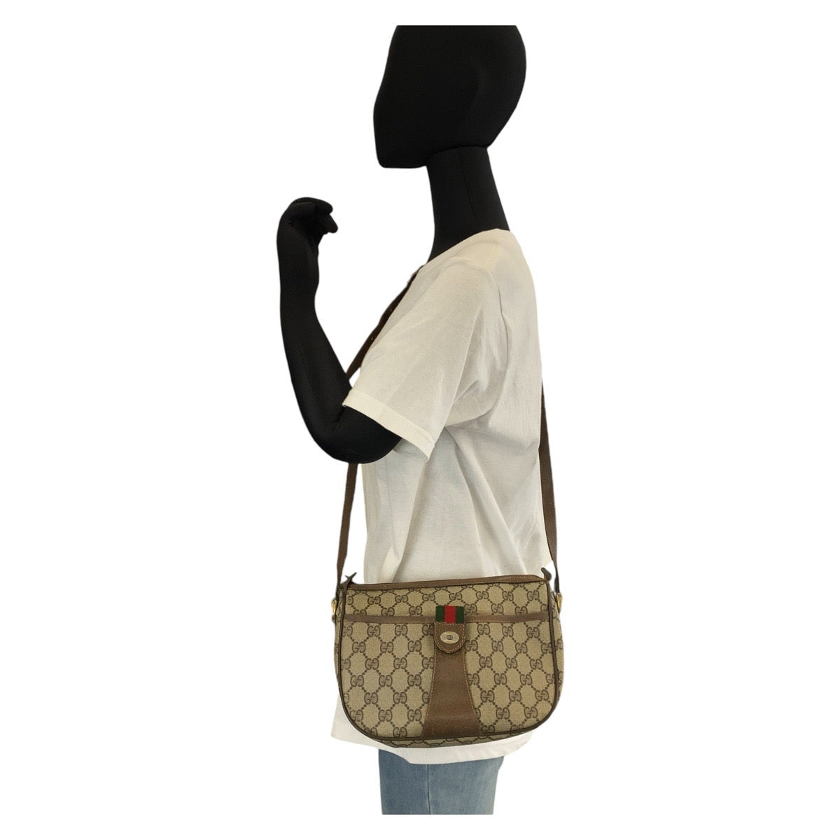14321
GUCCI グッチ シェリーライン オールドグッチ ベージュ ブラウン ゴールド金具 GGスプリームキャンバス / レザー 89 02 032 斜め掛け ショルダーバッグ ポシェット  レディース