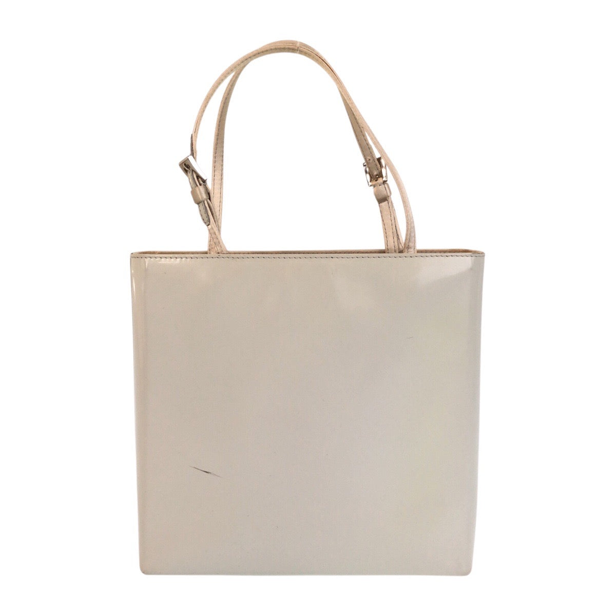 13851
PRADA プラダ ロゴ ホワイト シルバー金具 パテントレザー ハンドバッグ トートバッグ  レディース