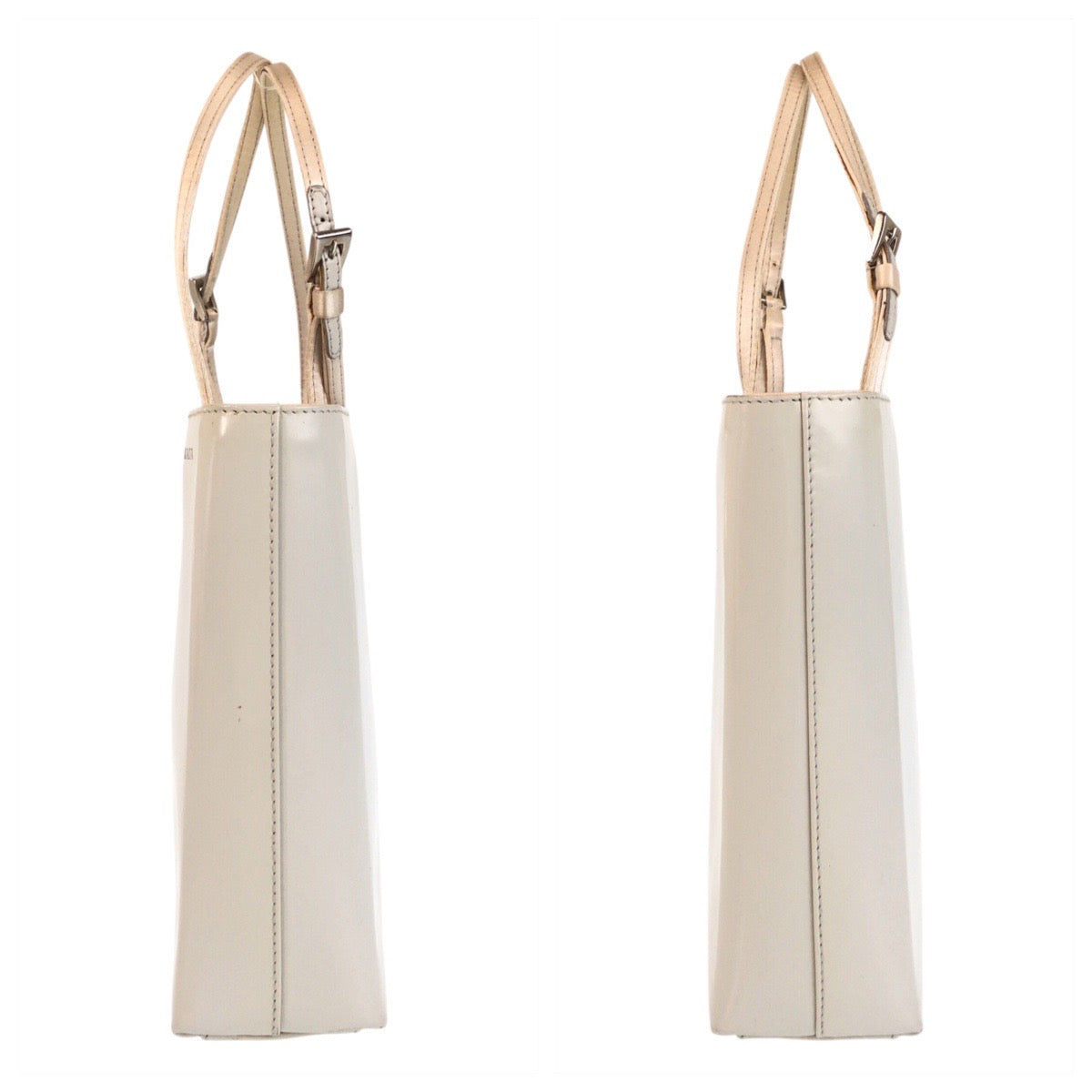 13851
PRADA プラダ ロゴ ホワイト シルバー金具 パテントレザー ハンドバッグ トートバッグ  レディース