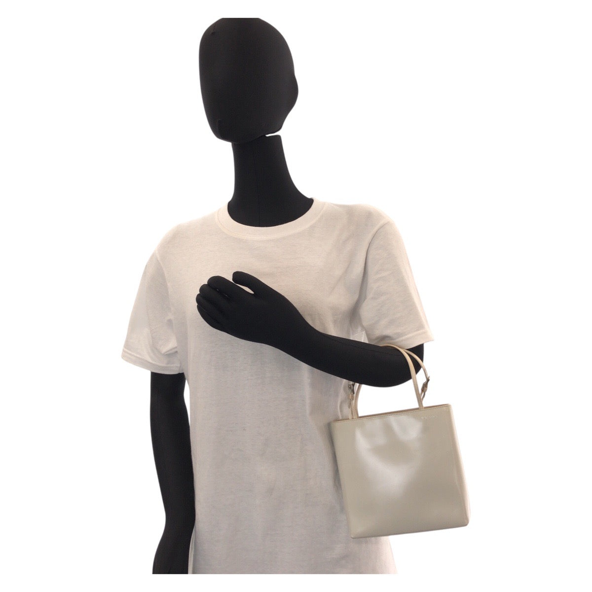13851
PRADA プラダ ロゴ ホワイト シルバー金具 パテントレザー ハンドバッグ トートバッグ  レディース