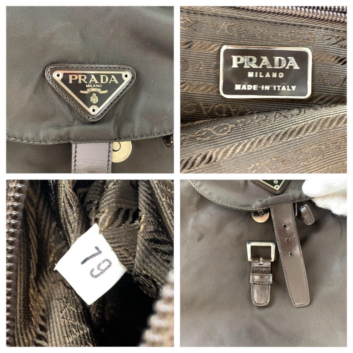 14322
PRADA プラダ テスート 三角ロゴプレート ブラウン シルバー金具 ナイロン / レザー リュック・デイパック バックパック  レディース