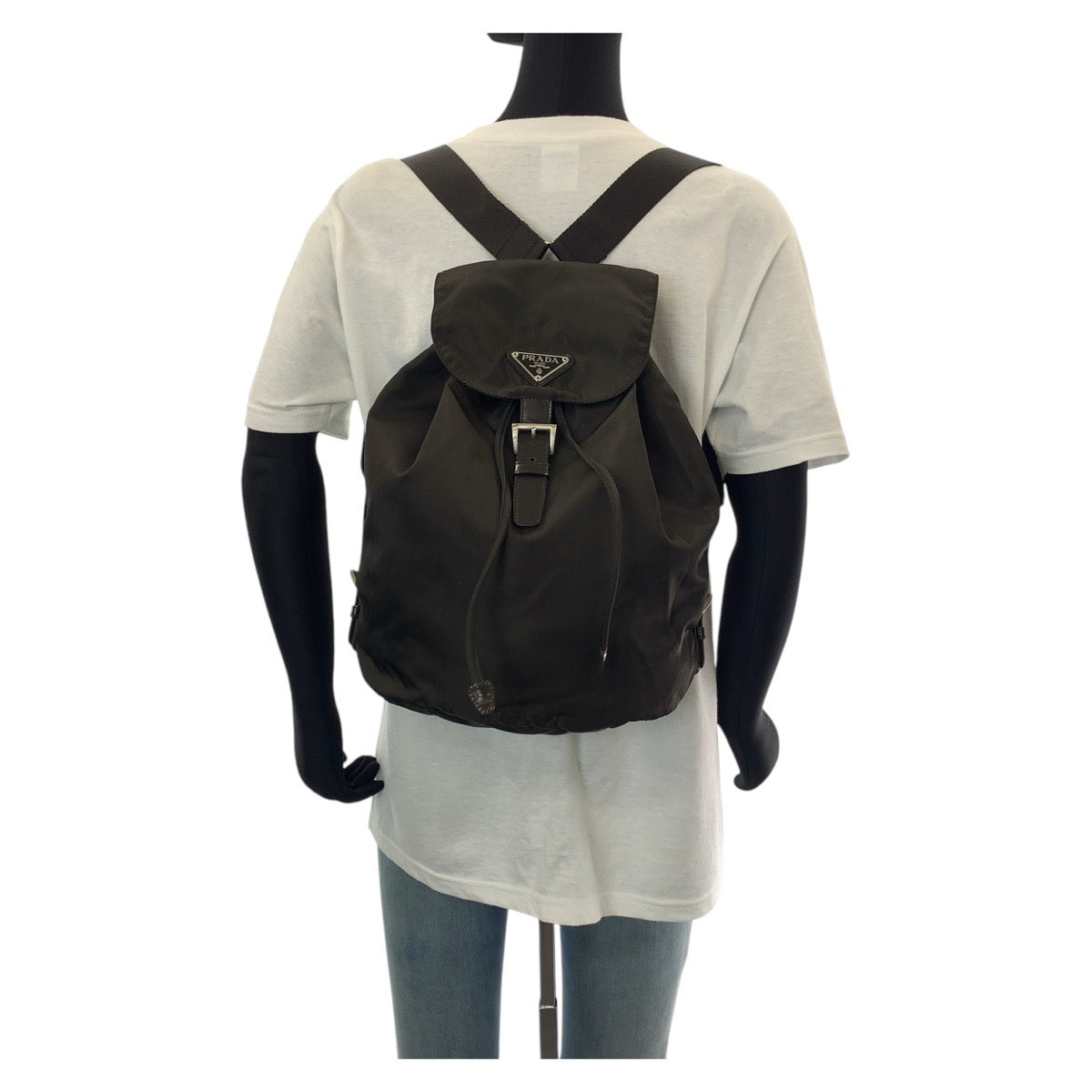 14322
PRADA プラダ テスート 三角ロゴプレート ブラウン シルバー金具 ナイロン / レザー リュック・デイパック バックパック  レディース