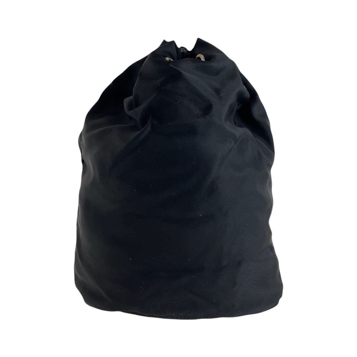 PRADA Tessuto Triangle Logo Plate Black Silver Hardware Nylon Pouch Drawstring Pouch Women's