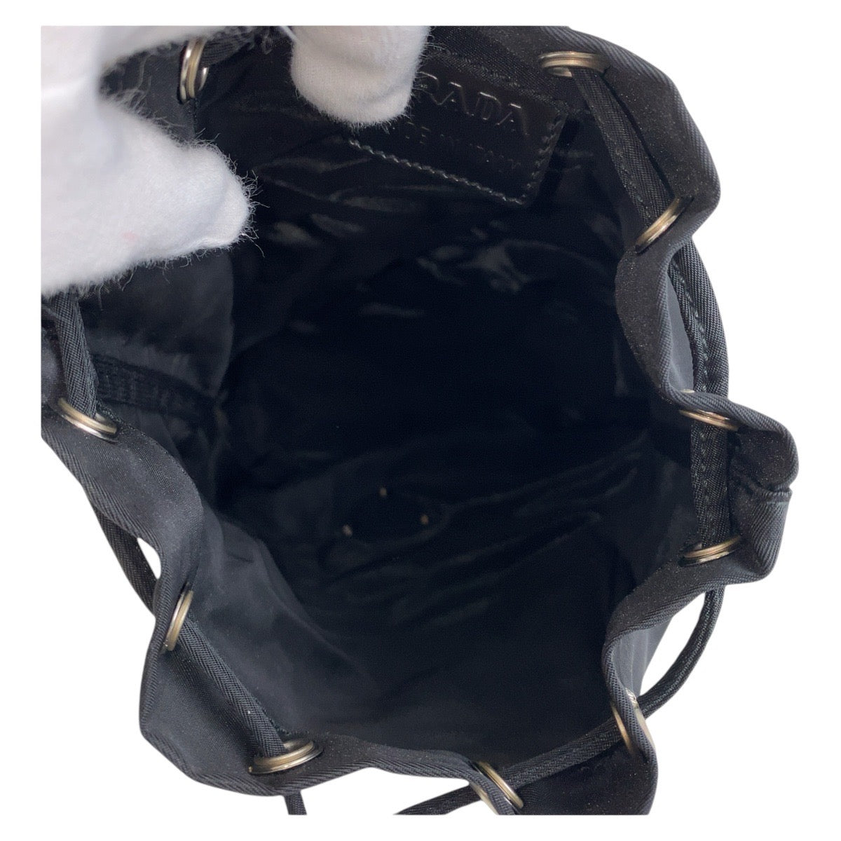 PRADA Tessuto Triangle Logo Plate Black Silver Hardware Nylon Pouch Drawstring Pouch Women's