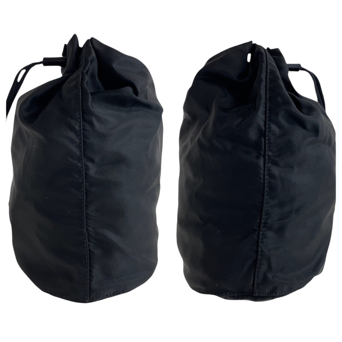 PRADA Tessuto Triangle Logo Plate Black Silver Hardware Nylon Pouch Drawstring Pouch Women's