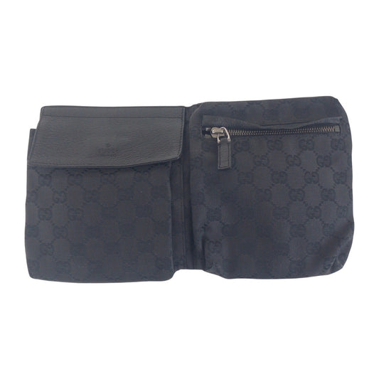 14323
GUCCI グッチ ブラック 黒 シルバー金具 GGキャンバス / レザー 23566 ボディバッグ ウエストポーチ バムバッグ  メンズ