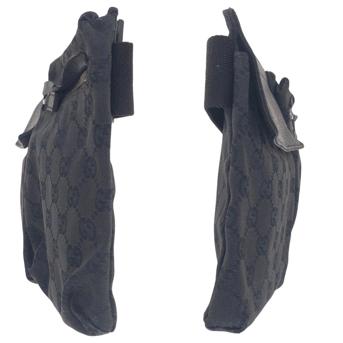 14323
GUCCI グッチ ブラック 黒 シルバー金具 GGキャンバス / レザー 23566 ボディバッグ ウエストポーチ バムバッグ  メンズ