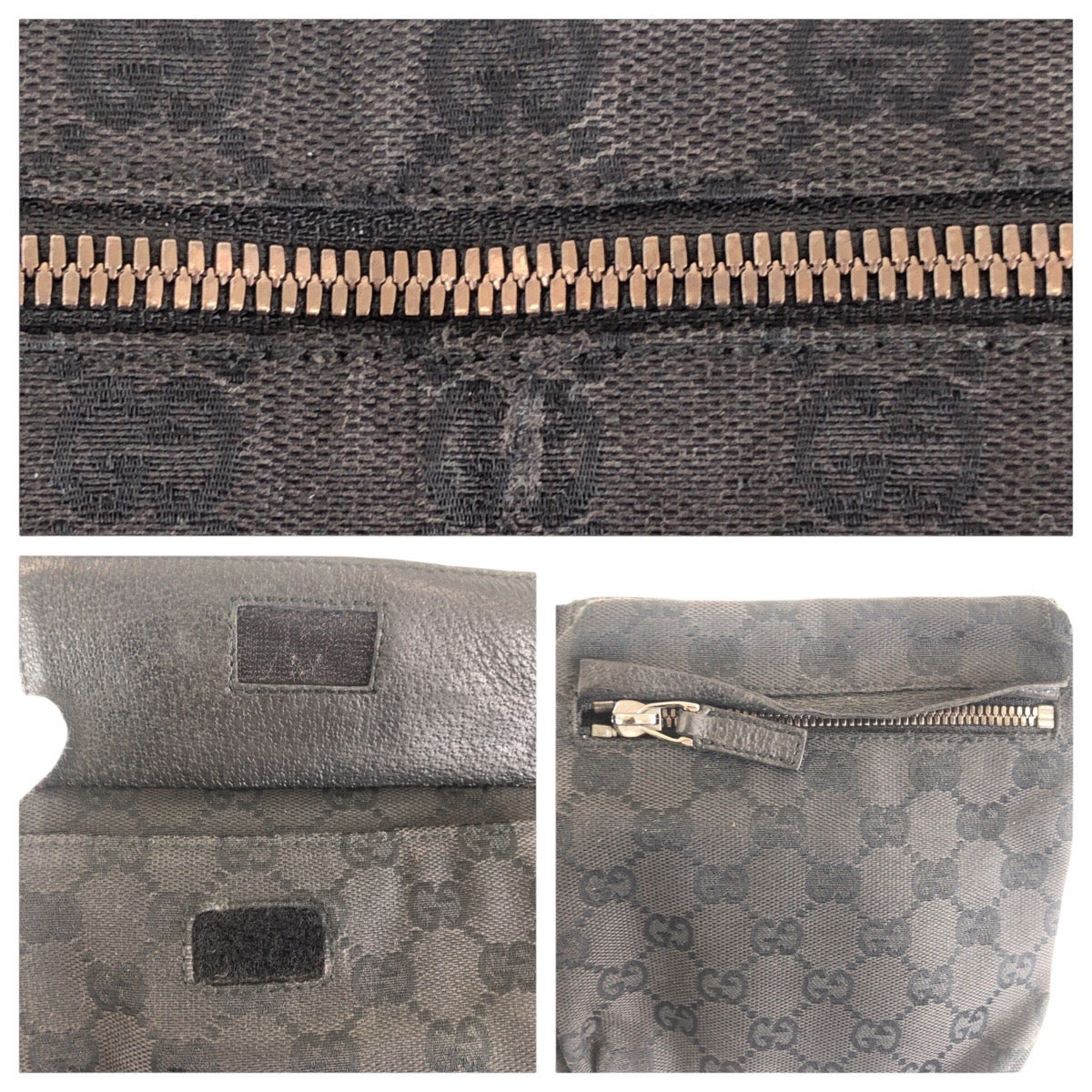 14323
GUCCI グッチ ブラック 黒 シルバー金具 GGキャンバス / レザー 23566 ボディバッグ ウエストポーチ バムバッグ  メンズ