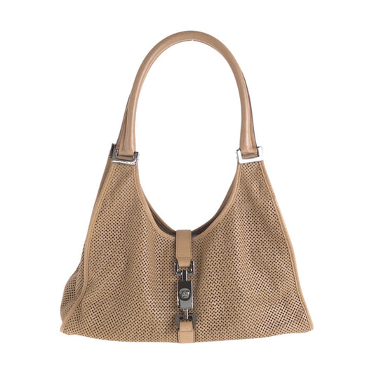13852
GUCCI グッチ ジャッキー ベージュ シルバー金具 パンチングレザー 1719 ショルダーバッグ  レディース