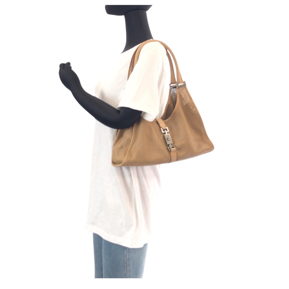 13852
GUCCI グッチ ジャッキー ベージュ シルバー金具 パンチングレザー 1719 ショルダーバッグ  レディース