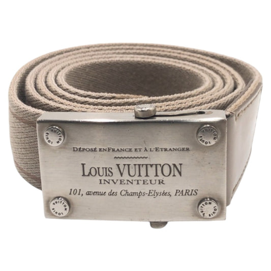 LOUIS VUITTON ルイヴィトン サンチュールベンガル ベージュ ブラウン シルバー コットン / メタル M9846 ガチャベルト ベルト  メンズ