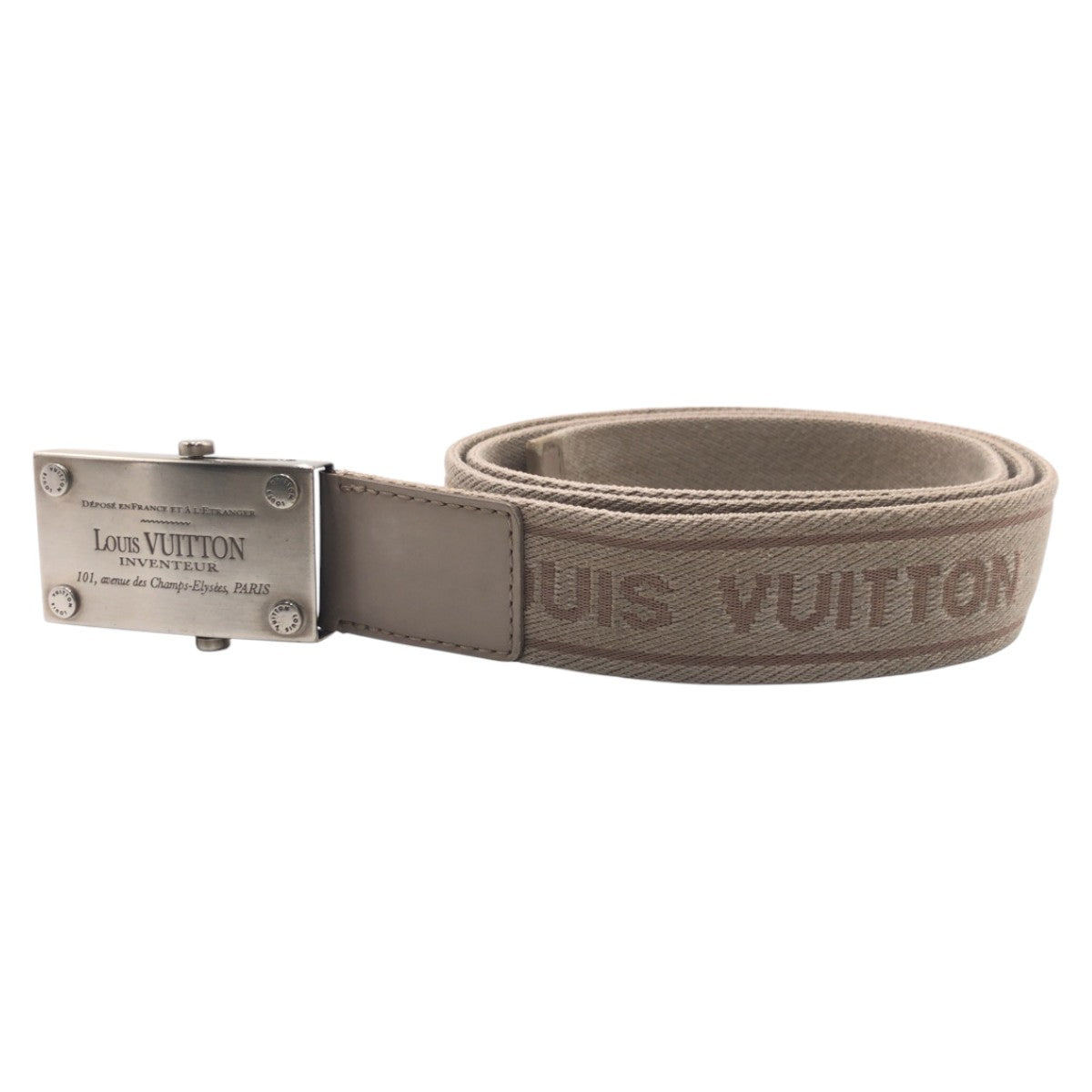 LOUIS VUITTON ルイヴィトン サンチュールベンガル ベージュ ブラウン シルバー コットン / メタル M9846 ガチャベルト ベルト  メンズ