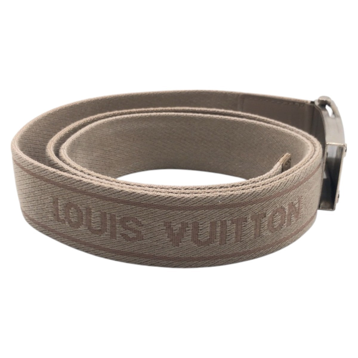 LOUIS VUITTON ルイヴィトン サンチュールベンガル ベージュ ブラウン シルバー コットン / メタル M9846 ガチャベルト ベルト  メンズ