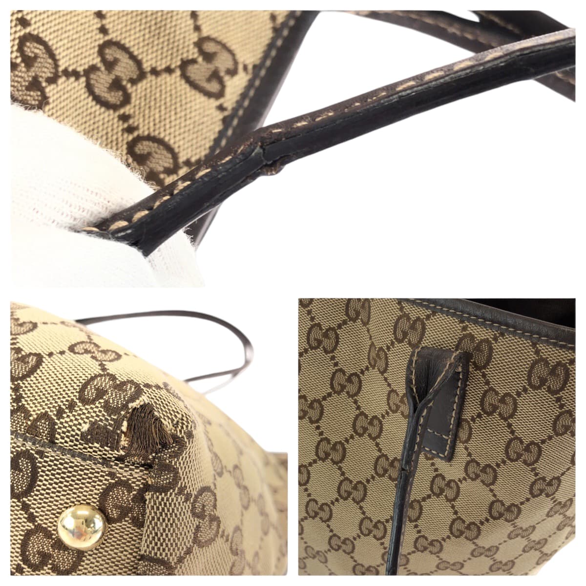 14326
GUCCI グッチ ベージュ ブラウン ゴールド金具 GGキャンバス 169946 トートバッグ ショルダーバッグ  レディース