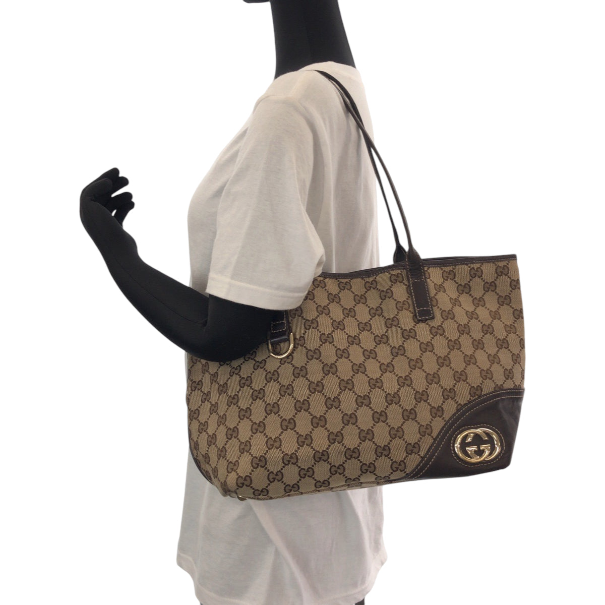 14326
GUCCI グッチ ベージュ ブラウン ゴールド金具 GGキャンバス 169946 トートバッグ ショルダーバッグ  レディース