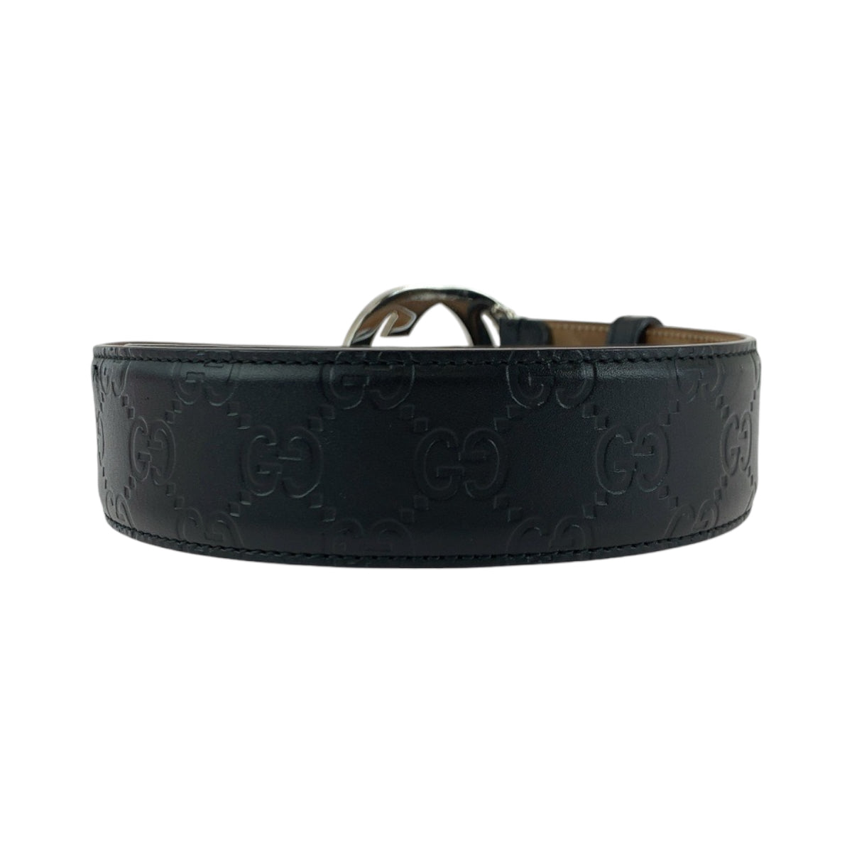 13854
GUCCI グッチ インターロッキング 80cm/32inc ブラック 黒 シルバー金具 レザー 411924 ベルト バックル  メンズ