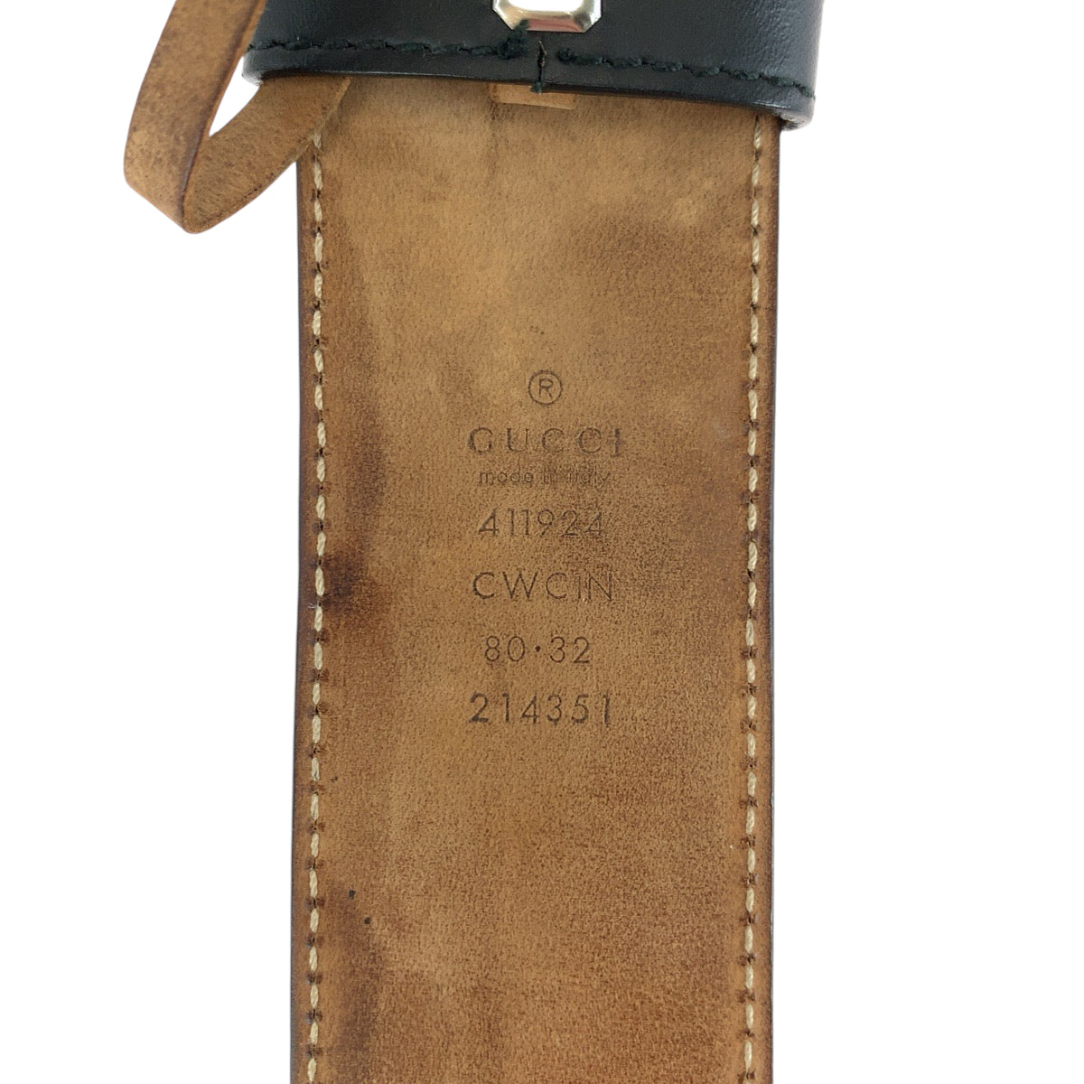 13854
GUCCI グッチ インターロッキング 80cm/32inc ブラック 黒 シルバー金具 レザー 411924 ベルト バックル  メンズ
