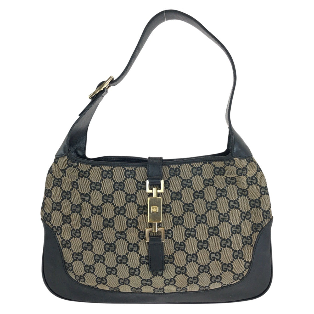 14328
GUCCI グッチ ジャッキー ホーボー ブラック 黒 ゴールド金具 GGキャンバス / レザー 001 3306 ショルダーバッグ  レディース