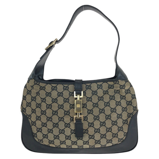 14328
GUCCI グッチ ジャッキー ホーボー ブラック 黒 ゴールド金具 GGキャンバス / レザー 001 3306 ショルダーバッグ  レディース