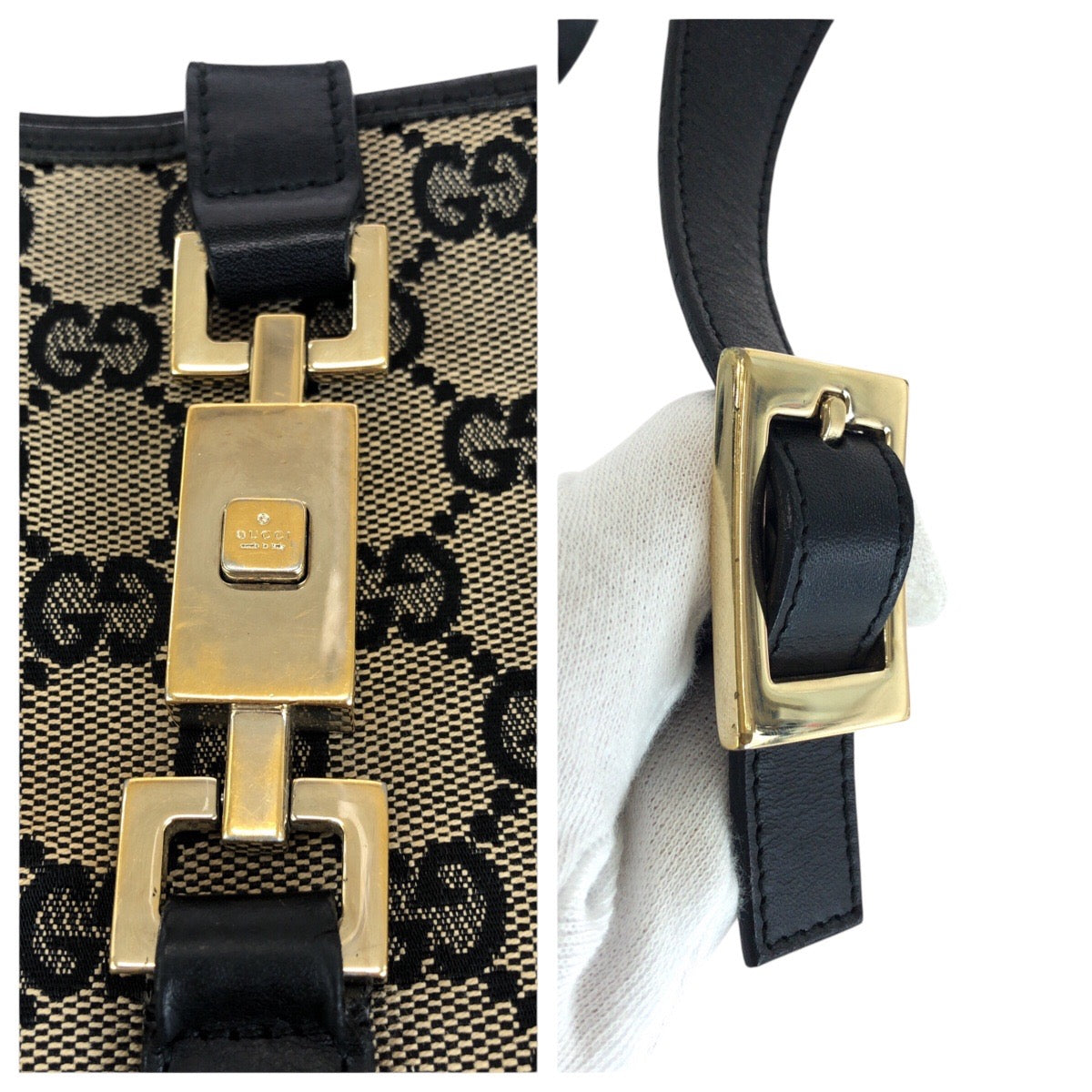 14328
GUCCI グッチ ジャッキー ホーボー ブラック 黒 ゴールド金具 GGキャンバス / レザー 001 3306 ショルダーバッグ  レディース