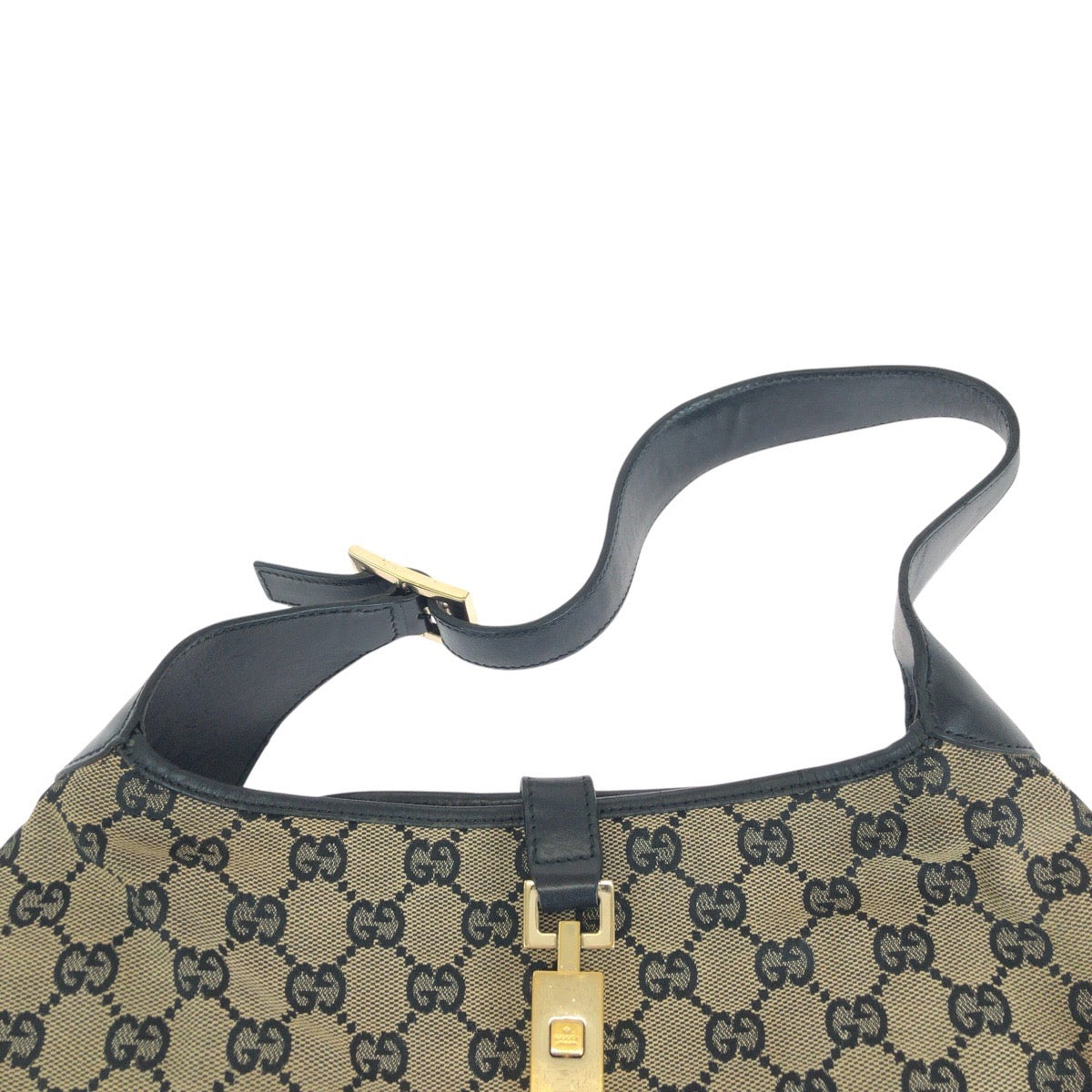 14328
GUCCI グッチ ジャッキー ホーボー ブラック 黒 ゴールド金具 GGキャンバス / レザー 001 3306 ショルダーバッグ  レディース